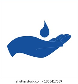 Cae agua y mano. Ilustración vectorial.