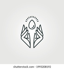 hand and water drop vector logo symbol illustration design, water care line art minimalist logo design