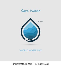 Hand and Water drop with water waves icon vector logo design template.World Water Day icon.World Water Day idea campaign for greeting card and poster.Vector illustration
