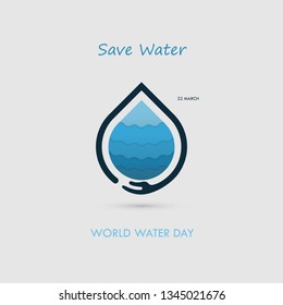 Hand and Water drop with water waves icon vector logo design template.World Water Day icon.World Water Day idea campaign for greeting card and poster.Vector illustration
