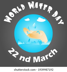 A hand with water drops and Water conservation concept.