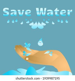 A hand with water drops and Water conservation concept.