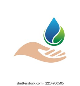 Hand Water Leaves Vector Logo Design Template