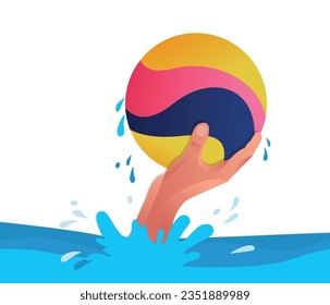 Hand with water polo ball sport activity