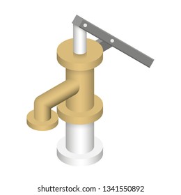 Hand water pump or pitcher pump vector design isolated on white background with handle and pipe for deep well in garden, rural or countryside during drought. To suction groundwater from underground.