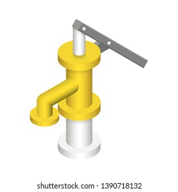 Hand water pump or pitcher pump vector design isolated on white background with handle and pipe for deep well in garden, rural or countryside during drought. To suction groundwater from underground.