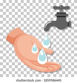 Hand with water tap isolated on transparent background illustration