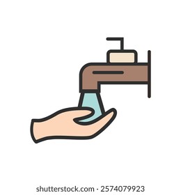 Hand with water tap showing concept of wudhu vector, easy to use icon