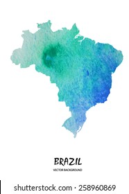 hand watercolor stroke map of Brazil isolated on white. Vector version