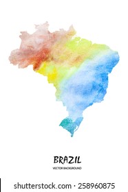 hand watercolor stroke map of Brazil isolated on white. Vector version