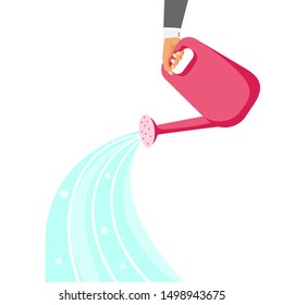 Hand with a watering can with water, business metaphor concept, flat illustration