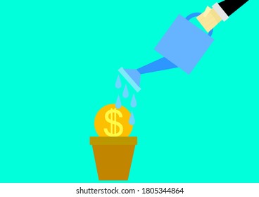 Hand Watering money with can, vector