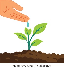 Hand Watering Plant Vector – Nature Growth, Eco Care,world environment day