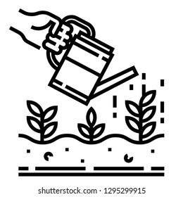 Hand watering plants vector illustration in line stroke design