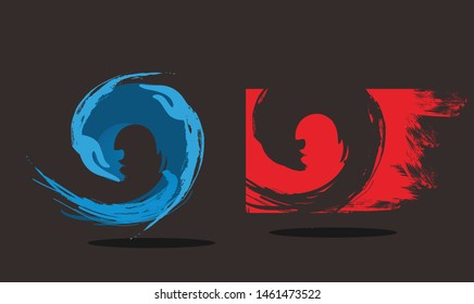 hand wave abstract designs with brush style red and blue