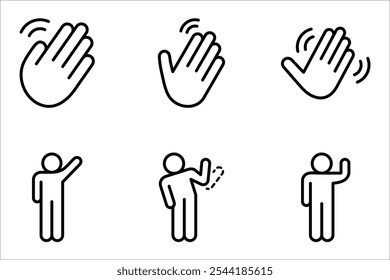 Hand wave icon set, waving hi or hello. vector illustration on white background