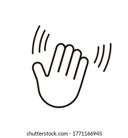 Hand wave, outline line icon. Simbol hi, hello, buy gesture. Vector illustration