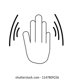 Hand wave, waving hi or hello gesture line art vector icon for websites and apps