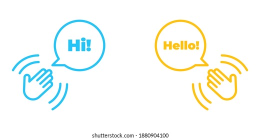 Hand Wave Or Waving Hi Or Hello Gesture Line Art Vector Icon For Apps And Websites.