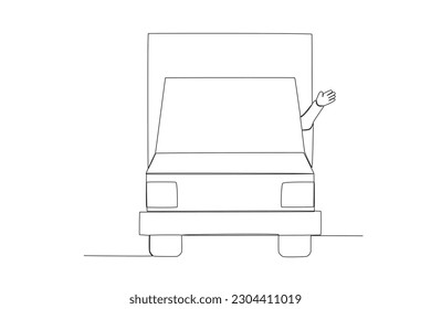 A hand waving in the car. Dia do motorista one-line drawing