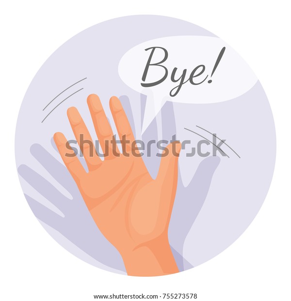 Hand waving goodbye vector illustration in round\
circle isolated