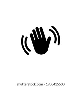 Hand Waving Hello, Bye Icon. Silhouette Icon Waving Hand In Black Simple Design On An Isolated Background. EPS 10 Vector