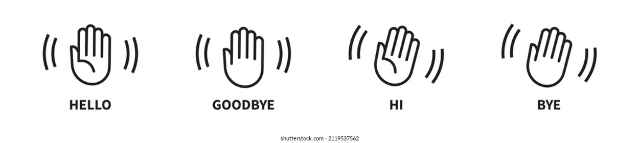 Hand waving icon. Human palm wave icons set. Gesture symbol. EPS 10.