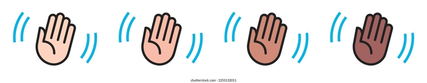 Hand waving icon. Human palm wave icons set. Gesture symbol. EPS 10.