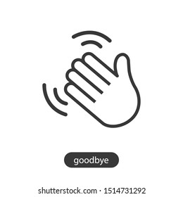 Hand waving icon line symbol. Isolated vector illustration of goodbye gesture sign concept for your web site mobile app logo UI design.