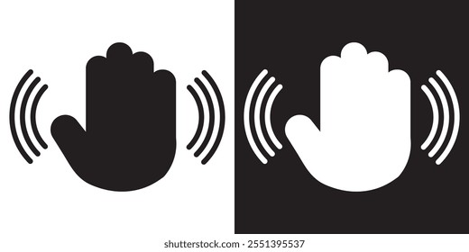 Ilustración vectorial del concepto de signo de gesto de despedida para su App móvil de Sitio web sobre fondo blanco y negro. Icono de mano ondulante