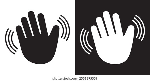 Ilustración vectorial del concepto de signo de gesto de despedida para su App móvil de Sitio web sobre fondo blanco y negro. Icono de mano ondulante