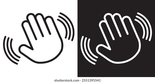 Ilustración vectorial del concepto de signo de gesto de despedida para su App móvil de Sitio web sobre fondo blanco y negro. Icono de mano ondulante