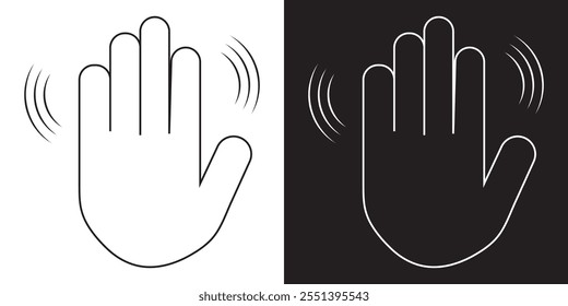 Ilustración vectorial del concepto de signo de gesto de despedida para su App móvil de Sitio web sobre fondo blanco y negro. Icono de mano ondulante