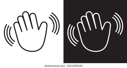 Ilustración vectorial del concepto de signo de gesto de despedida para su App móvil de Sitio web sobre fondo blanco y negro. Icono de mano ondulante