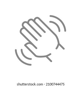 Hand waving line icon. Hello, hi, goodbye gesture symbol
