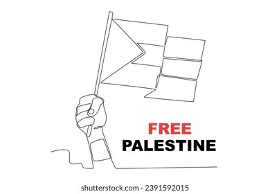 A hand waving the Palestinian flag. Palestine solidarity one-line drawing