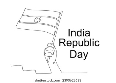 A hand waving a small Indian flag. Indian republic day one-line drawing