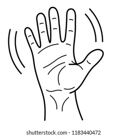 Hand waving. Vector flat outline icon illustration isolated on white background.