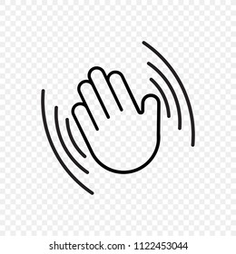 Hand waving vector icon of hello welcome or goodbye gesture line isolated on transparent background