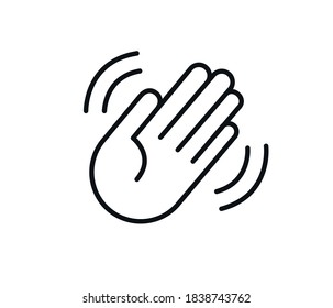 Hand waving vector icon line. Hello welcome or bye.
