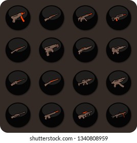 Hand weapons color vector icons on dark background for user interface design