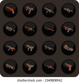 Hand weapons color vector icons on dark background for user interface design
