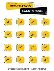 Iconos vectoriales de color de armas manuales en tarjetas inteligentes de información para diseño de interfaz de usuario