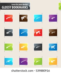 Hand weapons icons for your design glossy bookmarks