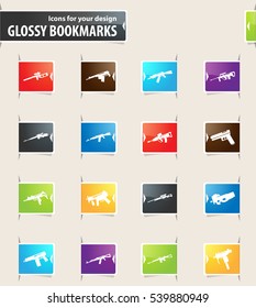 Hand weapons icons for your design glossy bookmarks