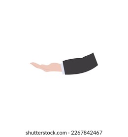 The hand wearing a black coat looks up