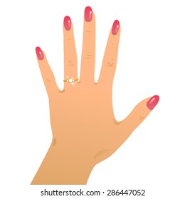 Hand wearing engagement ring and wedding ring. svg