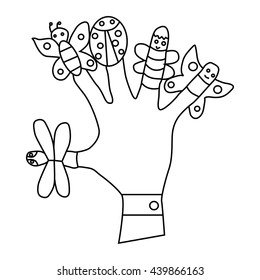 Hand wearing finger puppets icon