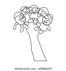 Hand wearing finger puppets icon, outline style