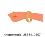 Hand wearing gold bracelet. Simple flat illustration.
